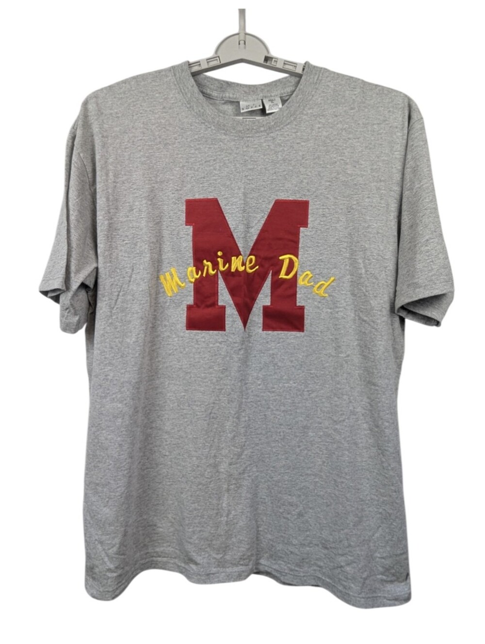 Vintage 90s MJ Soffe Marine Dad Applique T-Shirt XL Gray Made in USA Heavyweight